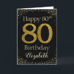 80th Birthday Golden Glitter Card<br><div class="desc">Happy Birthday with simulated golden glitter number 80 set on a solid color and framed by faux diamonds and rhinestones. Happy birthday and recipients name in off-white font. Personalize with name or message.</div>
