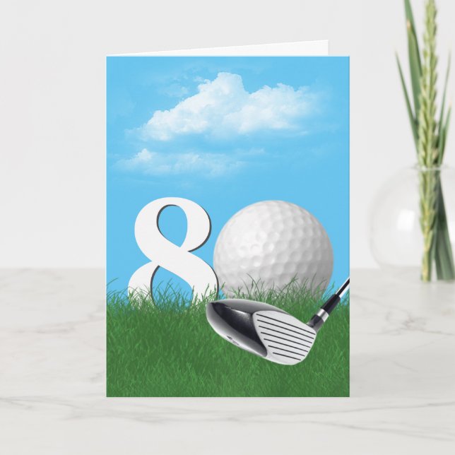 80th Birthday Golf Ball In Grass Card (Front)