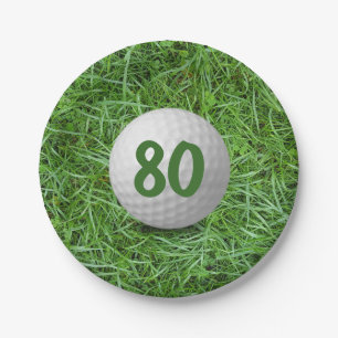 80th Birthday Golf Ball on Grass Paper Plate