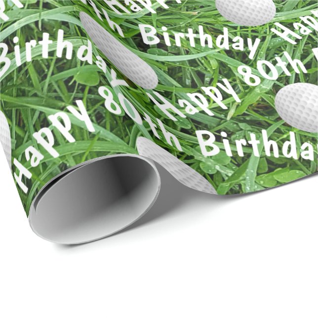 80th Birthday Golf Balls on Grass Wrapping Paper (Roll Corner)