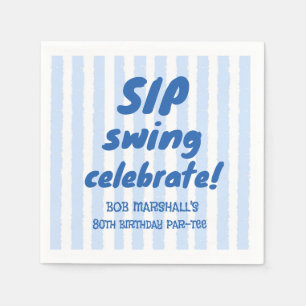 80th Birthday Golf Bold Blue Typography Stripes Napkin