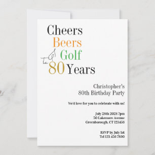 80th Birthday Golf Cheers Beers Minimal Party Invitation