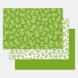 80th Birthday Green & White Number Pattern 80 Wrapping Paper Sheet