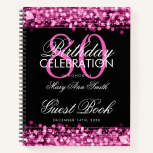 80th Birthday Guestbook Party Sparkles Pink Notebook