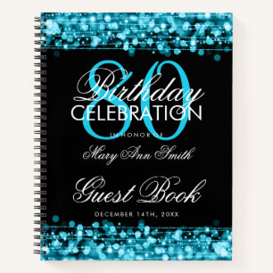 80th Birthday Guestbook Party Sparkles Teal Notebook