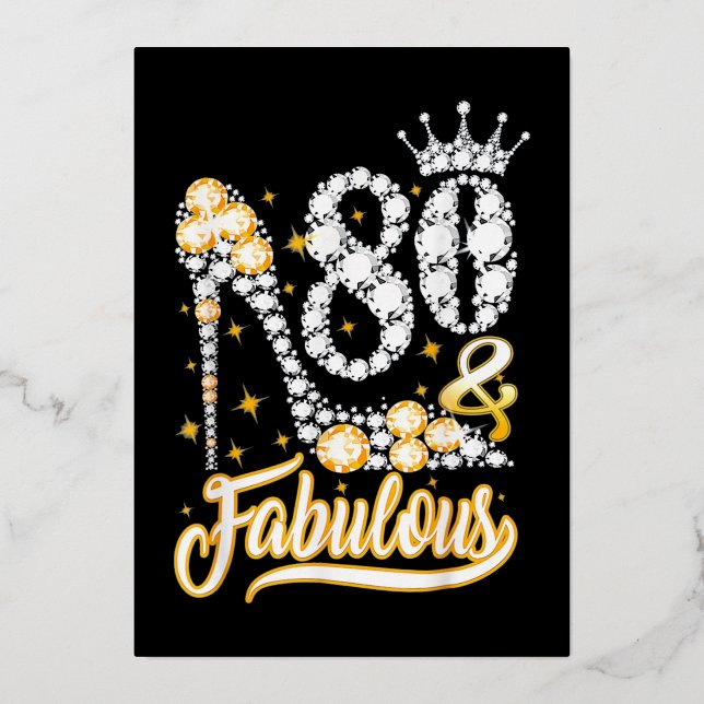 80th Birthday High Heel Shoes Crown Diamond Foil Holiday Card (Front)