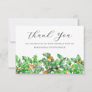 80th Birthday Holly December Birth Flower Custom Thank You Card