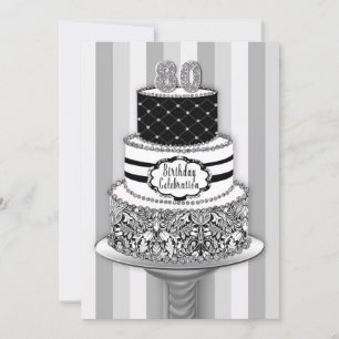 80th Birthday Invitation, 3-Tier Cake Invitation