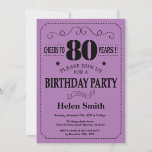80th Birthday Invitation Black and Purple