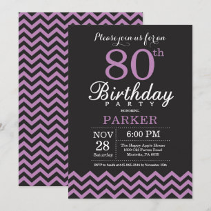 80th Birthday Invitation Black and Purple