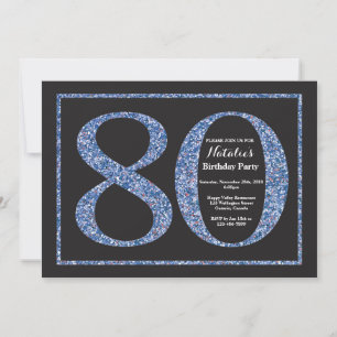 80th Birthday Invitation Blue Glitter Chalkboard