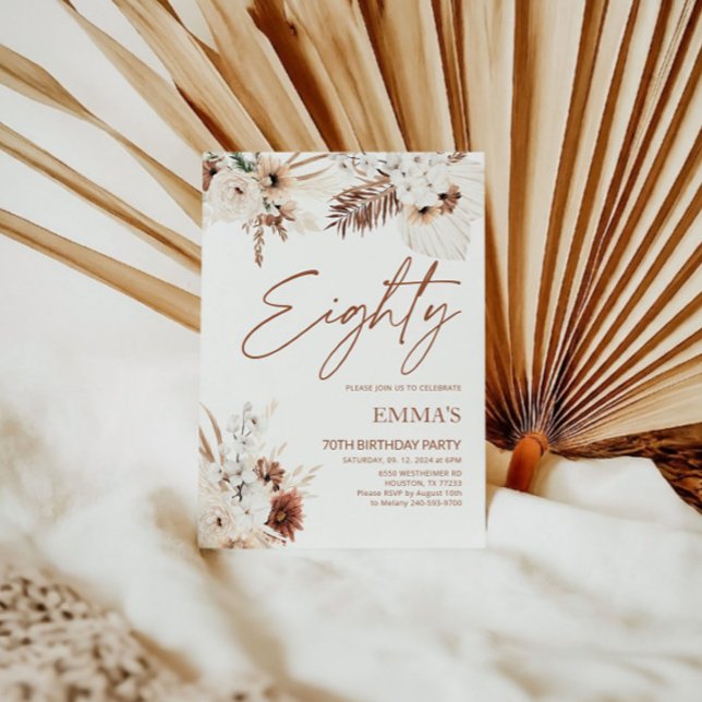 80th Birthday Invitation Boho Pampas  (Creator Uploaded)