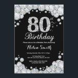 80th Birthday Invitation Chalkboard Silver Diamond<br><div class="desc">80th Birthday Invitation. Silver Rhinestone Diamond Chalkboard Background. Elegant Birthday Bash invite. Black and White. Adult Birthday. Women Birthday. Men Birthday. For further customisation,  please click the "Customise it" button and use our design tool to modify this template.</div>