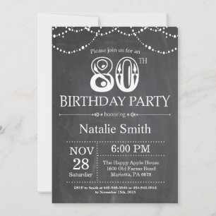 80th Birthday Invitation Chalkboard String Lights