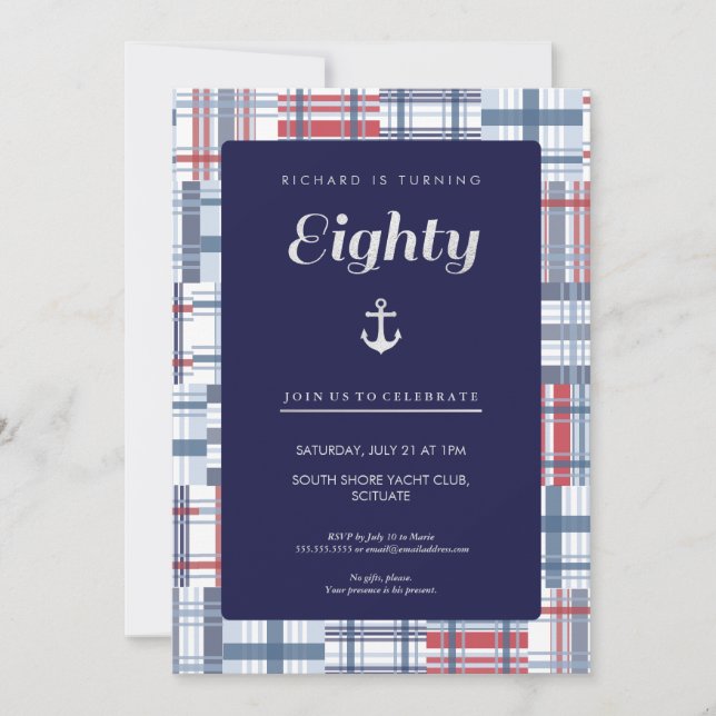 80th Birthday Invitation - Eighty Nautical Custom (Front)