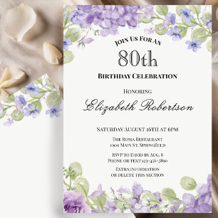80th Birthday Invitation Elegant Purple Floral