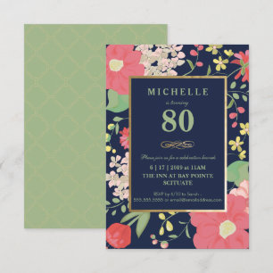 80th Birthday Invitation - Gold, Elegant Floral