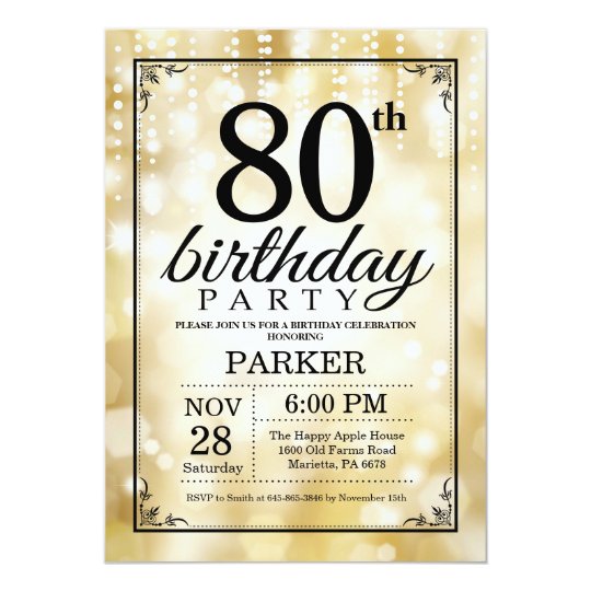 80th Birthday Invitation Gold Glitter | Zazzle.com.au