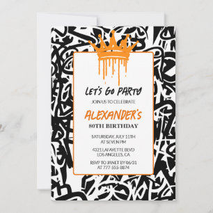 80th birthday invitation Men Party Graffiti Paint 