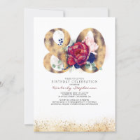 80th Birthday Invitation Navy Blue and Burgundy