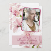80th Birthday Invitation | Photo | Pink Orchid (Front/Back)
