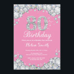 80th Birthday Invitation Pink and Silver Diamond<br><div class="desc">80th Birthday Invitation. Pink and Silver Rhinestone Diamond. Elegant Birthday Bash invite. Adult Birthday. Women Birthday. Men Birthday. For further customisation,  please click the "Customise it" button and use our design tool to modify this template.</div>