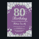 80th Birthday Invitation Purple and Silver Diamond<br><div class="desc">80th Birthday Invitation. Purple and Silver Rhinestone Diamond. Elegant Birthday Bash invite. Adult Birthday. Women Birthday. Men Birthday. For further customisation,  please click the "Customise it" button and use our design tool to modify this template.</div>
