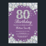 80th Birthday Invitation Purple and Silver Diamond<br><div class="desc">80th Birthday Invitation. Purple and Silver Rhinestone Diamond. Elegant Birthday Bash invite. Adult Birthday. Women Birthday. Men Birthday. For further customisation,  please click the "Customise it" button and use our design tool to modify this template.</div>