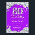80th Birthday Invitation Purple and Silver Diamond<br><div class="desc">80th Birthday Invitation. Purple and Silver Rhinestone Diamond. Elegant Birthday Bash invite. Adult Birthday. Women Birthday. Men Birthday. For further customisation,  please click the "Customise it" button and use our design tool to modify this template.</div>