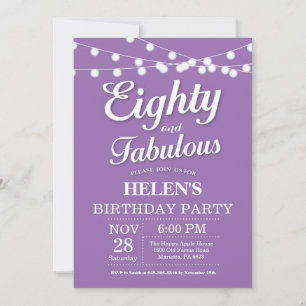 80th Birthday Invitation Purple Fabulous