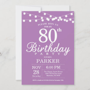 80th Birthday Invitation Purple Lavender