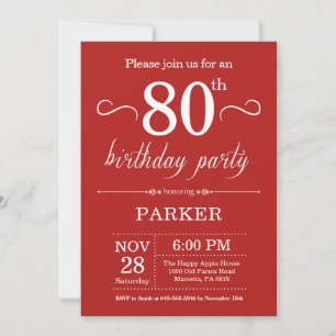 80th Birthday Invitation Red