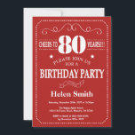 80th Birthday Invitation Red and White<br><div class="desc">80th Birthday Invitation Red and White Typography. Red and White Background. Adult Birthday. Male Men or Women Birthday. Kids Boy or Girl Lady Teen Teenage Bday Invite. 13th 15th 16th 18th 20th 21st 30th 40th 50th 60th 70th 80th 90th 100th. Any Age. For further customisation, please click the "Customise it"...</div>