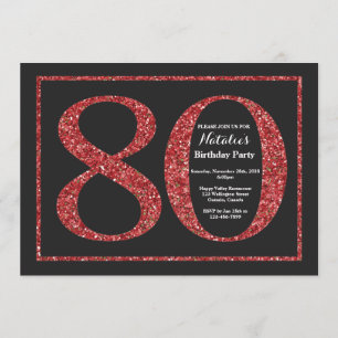 80th Birthday Invitation Red Glitter Chalkboard