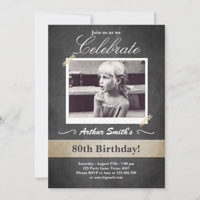 80th Birthday Invitation Vintage Eighty Birthday (Front)