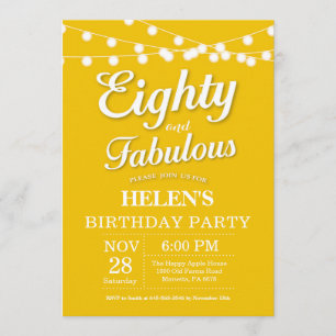 80th Birthday Invitation Yellow Fabulous