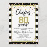 80th birthday invitations, black and gold cheers invitation<br><div class="desc">For more advanced customisation of this design,  simply select the "Customise It" button above!</div>