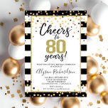 80th birthday invitations, black and gold cheers invitation<br><div class="desc">For more advanced customisation of this design,  simply select the "Customise It" button above!</div>
