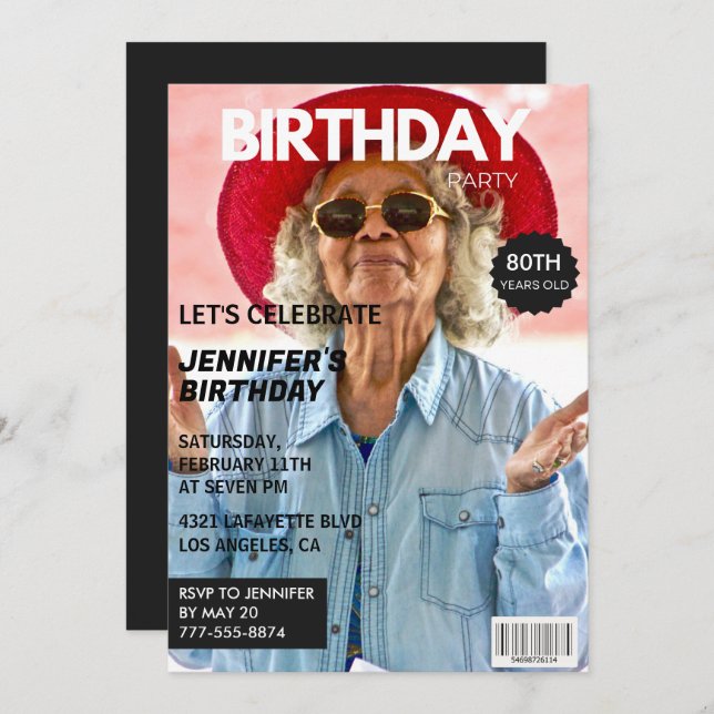 80th birthday invitations for her Magazine Cover (Front/Back)