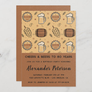 80th birthday invitations for him Beer Rustic Men