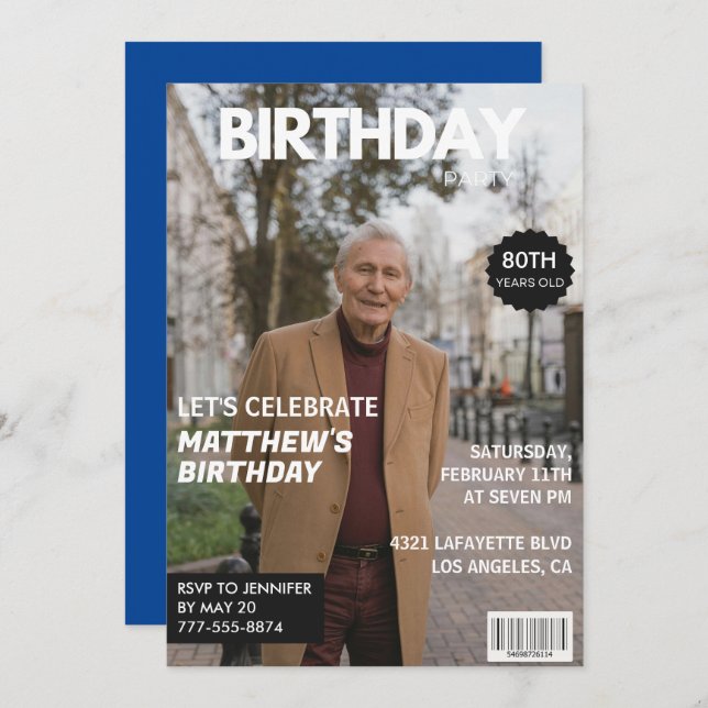 80th birthday invitations Men Him Magazine Cover (Front/Back)