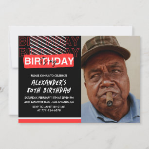 80th birthday invitations Men Party Photo Red 