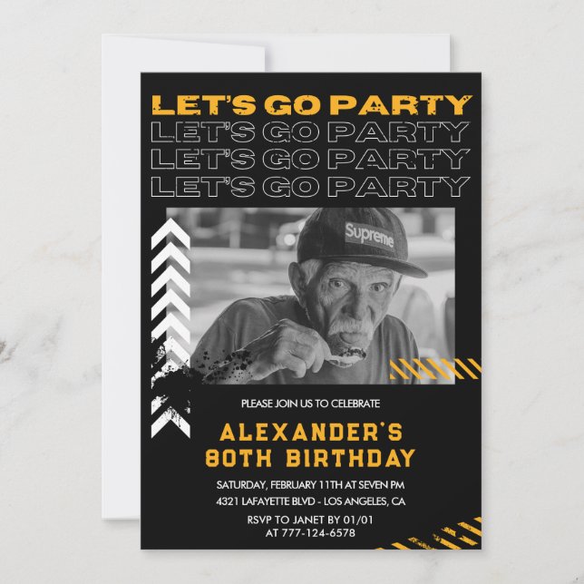80th birthday invitations Men Photo Spray paint (Front)