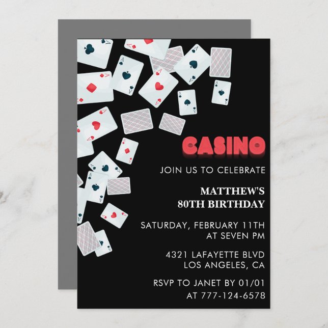 80th birthday invitations Men Poker Casino Vegas (Front/Back)