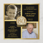 80th Birthday Invitations Then & Now 2 Photos<br><div class="desc">Create your own elegant 80th Birthday Surprise Party Invitations. Classic executive style black and gold for men or women, personalised with double photo frame inserts for "Then & Now" pictures -- Customise the name, date, and details for your special celebration. Can be easily customised for other special occasions, corporate events,...</div>