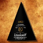 80th Birthday Legendary Black Gold Retro Party Hat<br><div class="desc">For those celebrating their 80th birthday we have the ideal birthday party hats with a vintage feel. The black background with a white and gold vintage typography design design is simple and yet elegant with a retro feel. Easily customise the text of this birthday gift using the template provided. Part...</div>