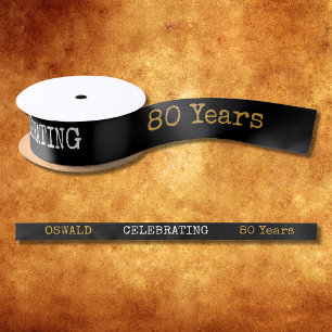 80th Birthday Legendary Black Gold Retro Satin Ribbon
