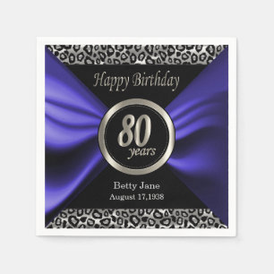 80th Birthday   Leopard - Blue Purple - Custom Napkin