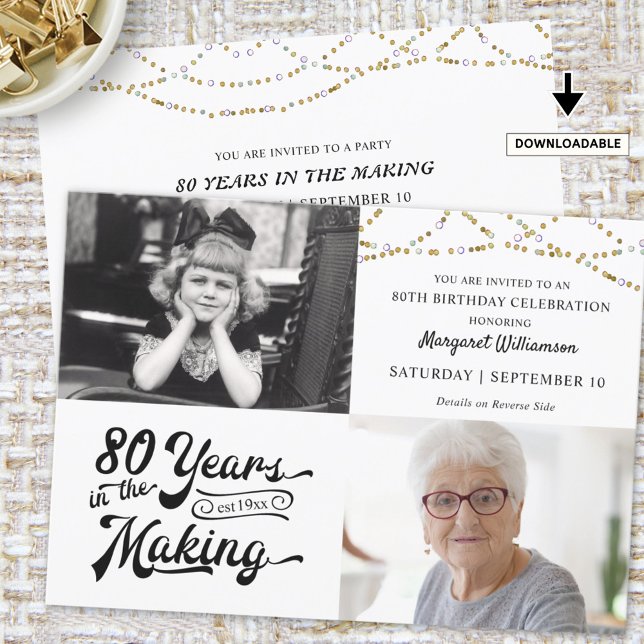 80th Birthday Lights Retro Typography Photos Invitation (Creator Uploaded)