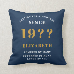 80th Birthday Loved Add Your Name Year Blue Gold Cushion